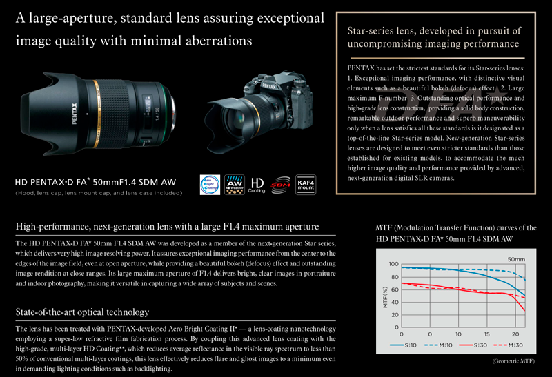 宾得新款 FA ★ 50mm f/1.4 SDM AW 镜头相关规格和售价信息曝光