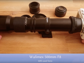 使用老款奥林巴斯E-PL5和Walimex 500mm/F8镜头及2x增距镜拍摄月亮