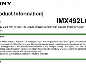 索尼公布新款4700万像素8K 30FPS MFT传感器的技术规格